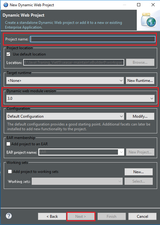 New Dynamic Web Project dialog