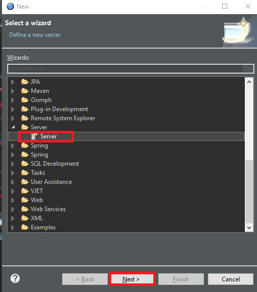 Select Server option